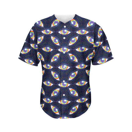 LGBT Pride Rainbow Eyes Pattern Print Men's Baseball Jersey