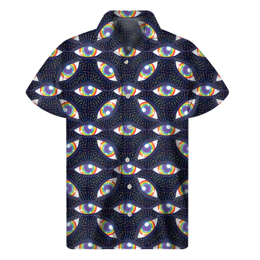 LGBT Pride Rainbow Eyes Pattern Print Men's Short Sleeve Shirt