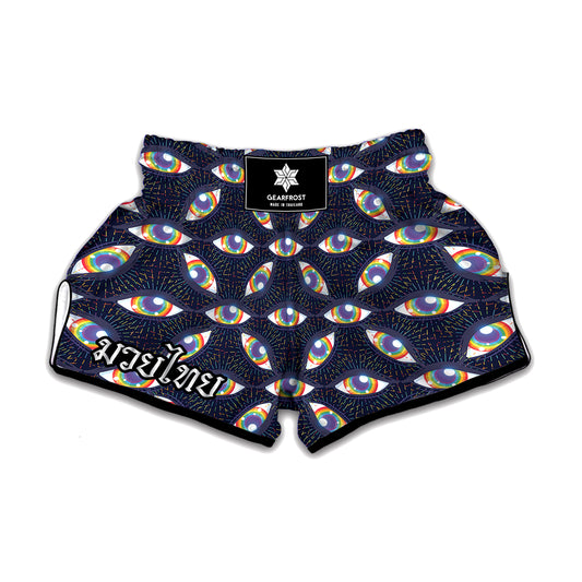 LGBT Pride Rainbow Eyes Pattern Print Muay Thai Boxing Shorts