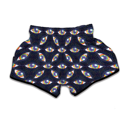LGBT Pride Rainbow Eyes Pattern Print Muay Thai Boxing Shorts