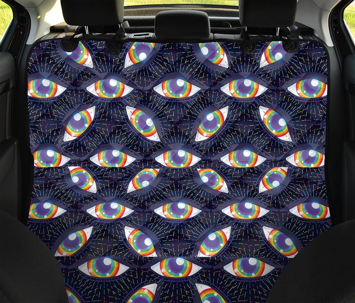 LGBT Pride Rainbow Eyes Pattern Print Pet Car Back Seat Cover