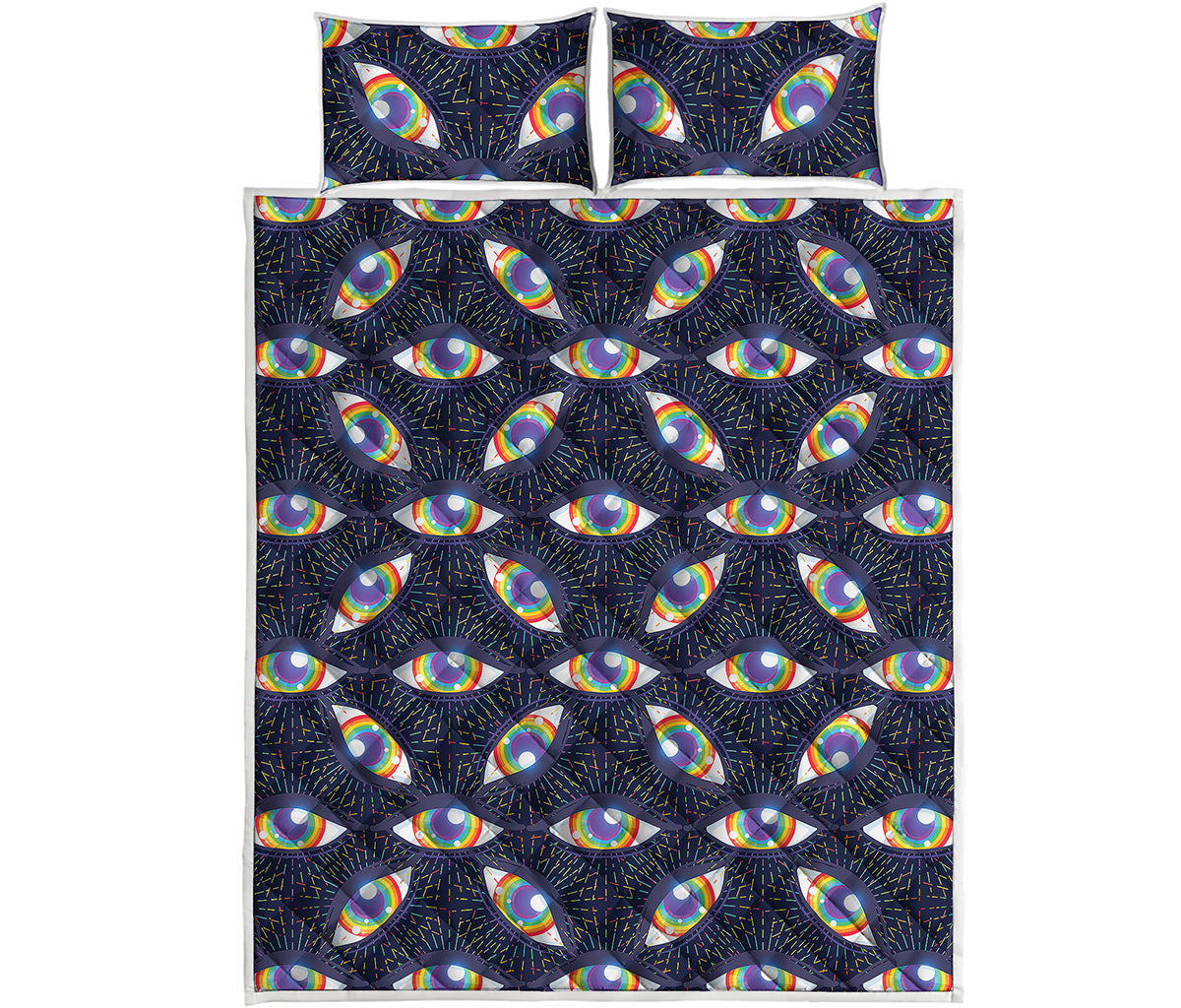 LGBT Pride Rainbow Eyes Pattern Print Quilt Bed Set