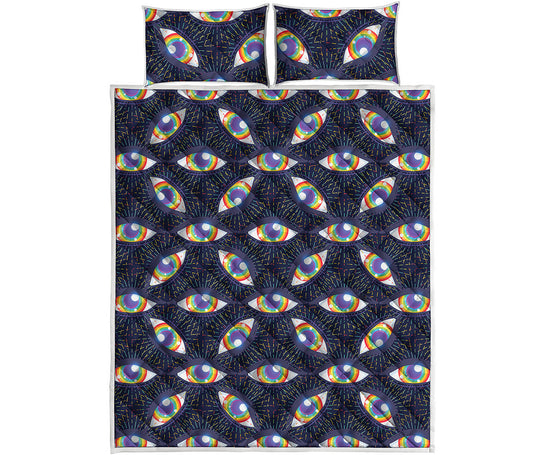 LGBT Pride Rainbow Eyes Pattern Print Quilt Bed Set