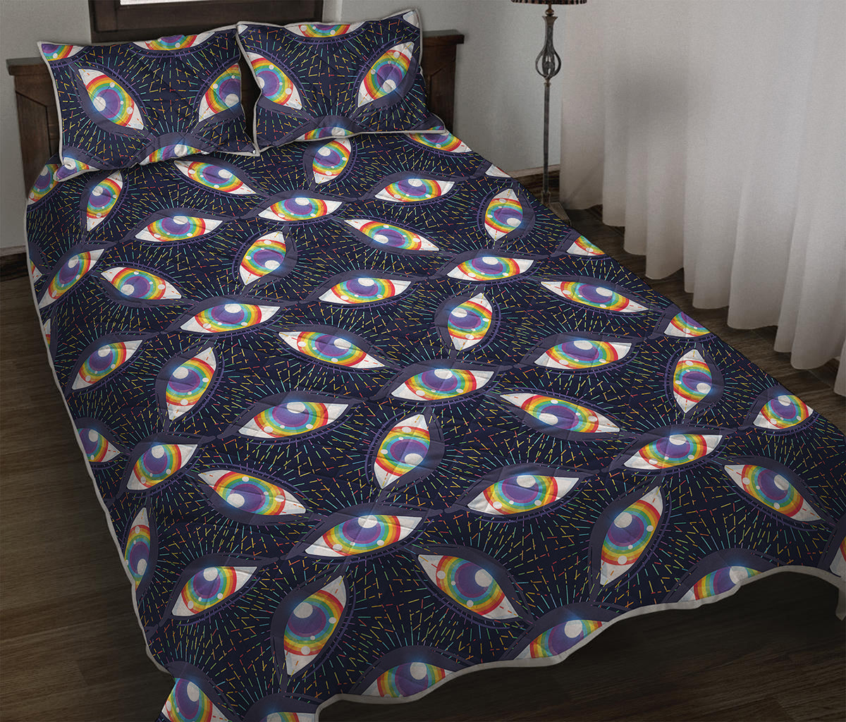 LGBT Pride Rainbow Eyes Pattern Print Quilt Bed Set