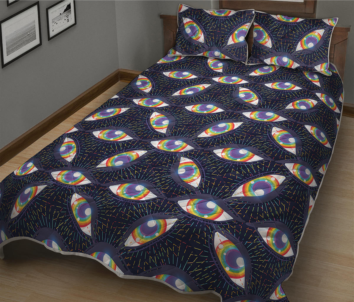 LGBT Pride Rainbow Eyes Pattern Print Quilt Bed Set