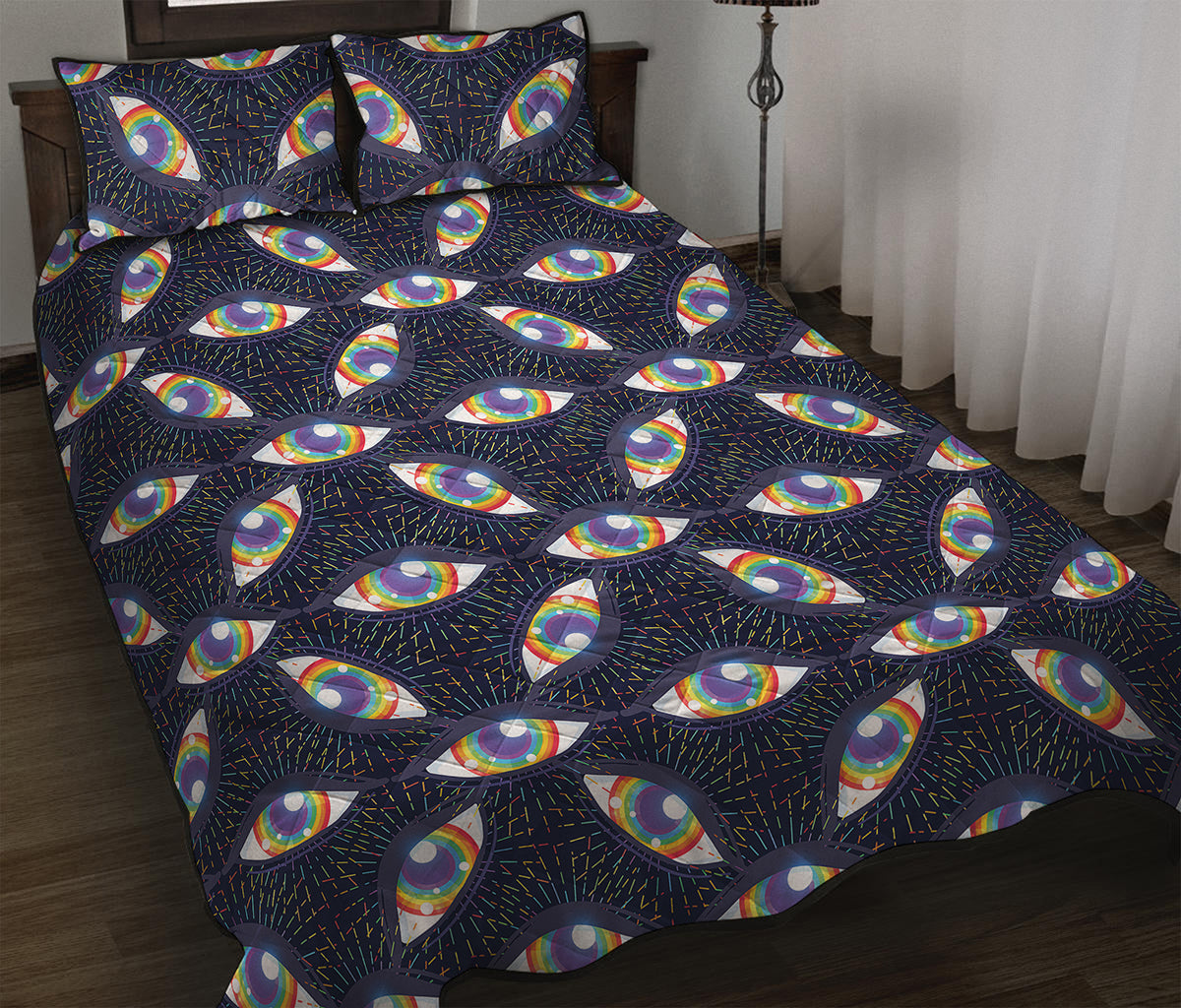 LGBT Pride Rainbow Eyes Pattern Print Quilt Bed Set