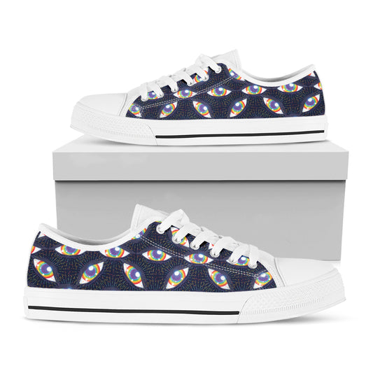 LGBT Pride Rainbow Eyes Pattern Print White Low Top Shoes