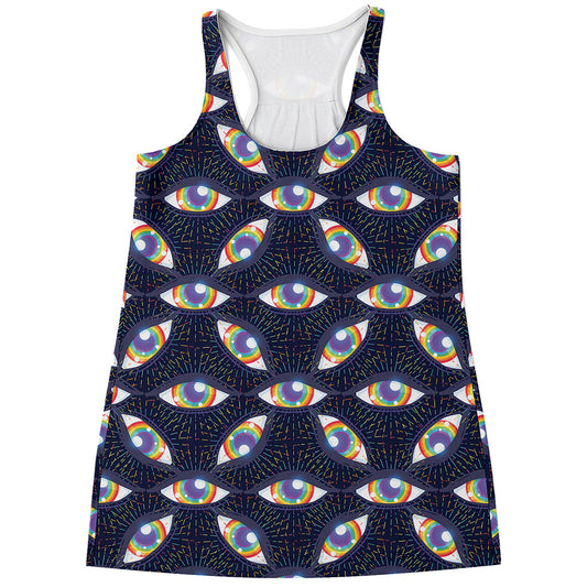 LGBT Pride Rainbow Eyes Pattern Print Women's Racerback Tank Top