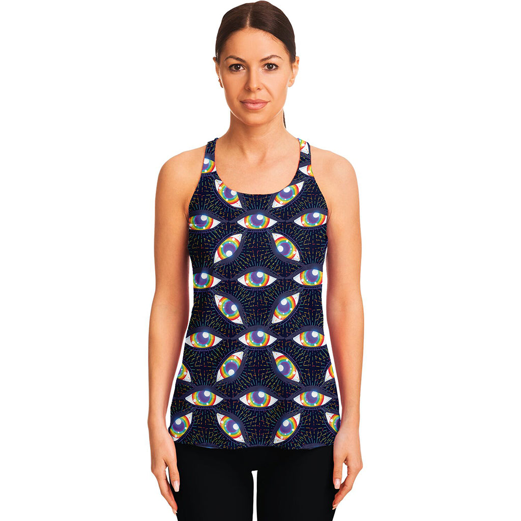 LGBT Pride Rainbow Eyes Pattern Print Women's Racerback Tank Top