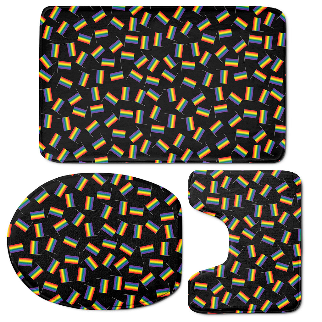 LGBT Pride Rainbow Flag Pattern Print 3 Piece Bath Mat Set