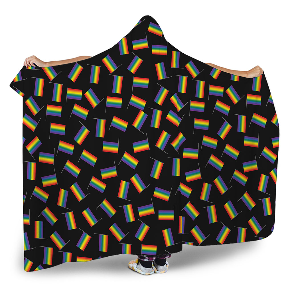 LGBT Pride Rainbow Flag Pattern Print Hooded Blanket
