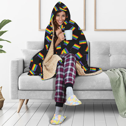 LGBT Pride Rainbow Flag Pattern Print Hooded Blanket