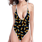 LGBT Pride Rainbow Flag Pattern Print One Piece High Cut Swimsuit
