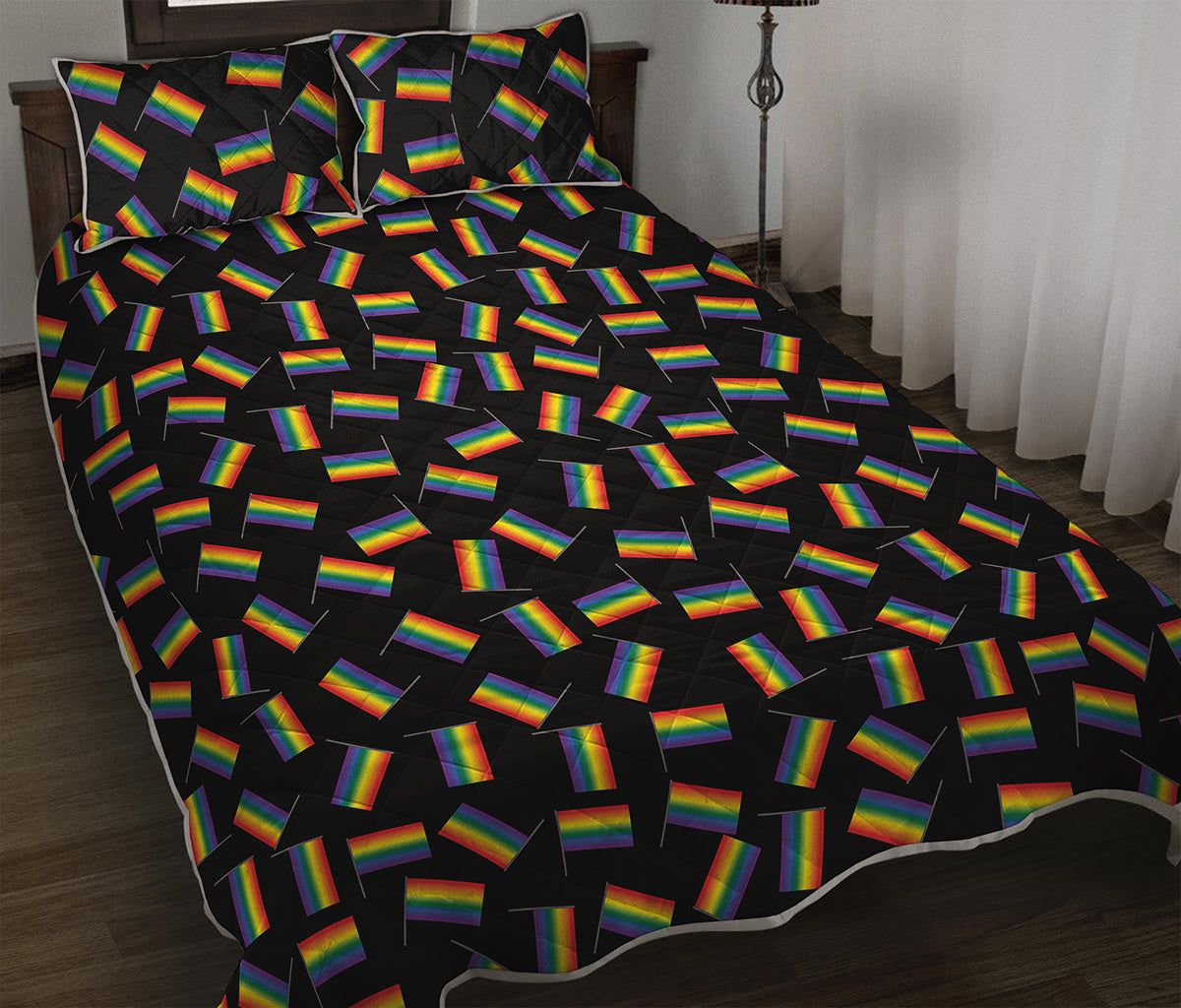 LGBT Pride Rainbow Flag Pattern Print Quilt Bed Set