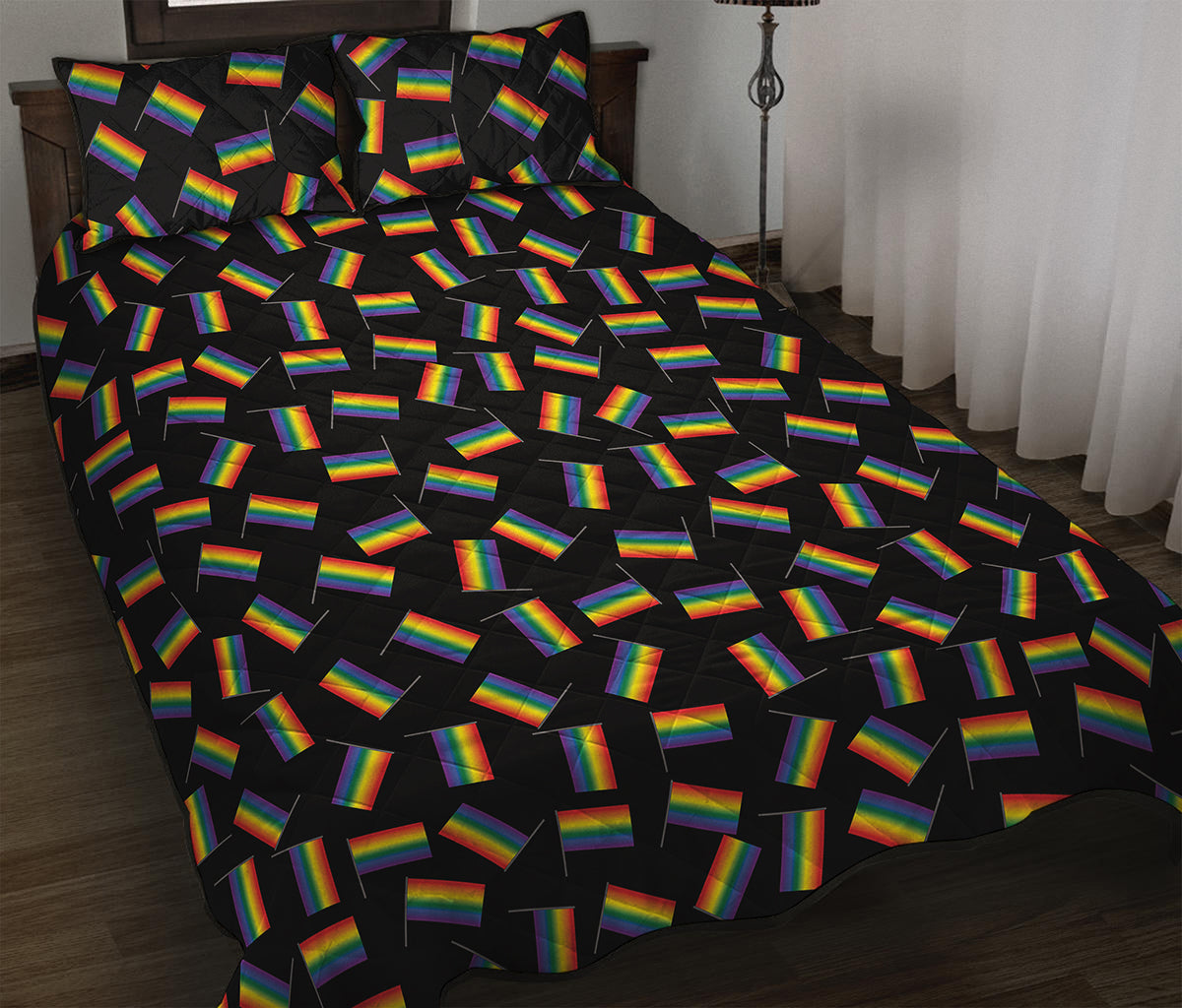 LGBT Pride Rainbow Flag Pattern Print Quilt Bed Set