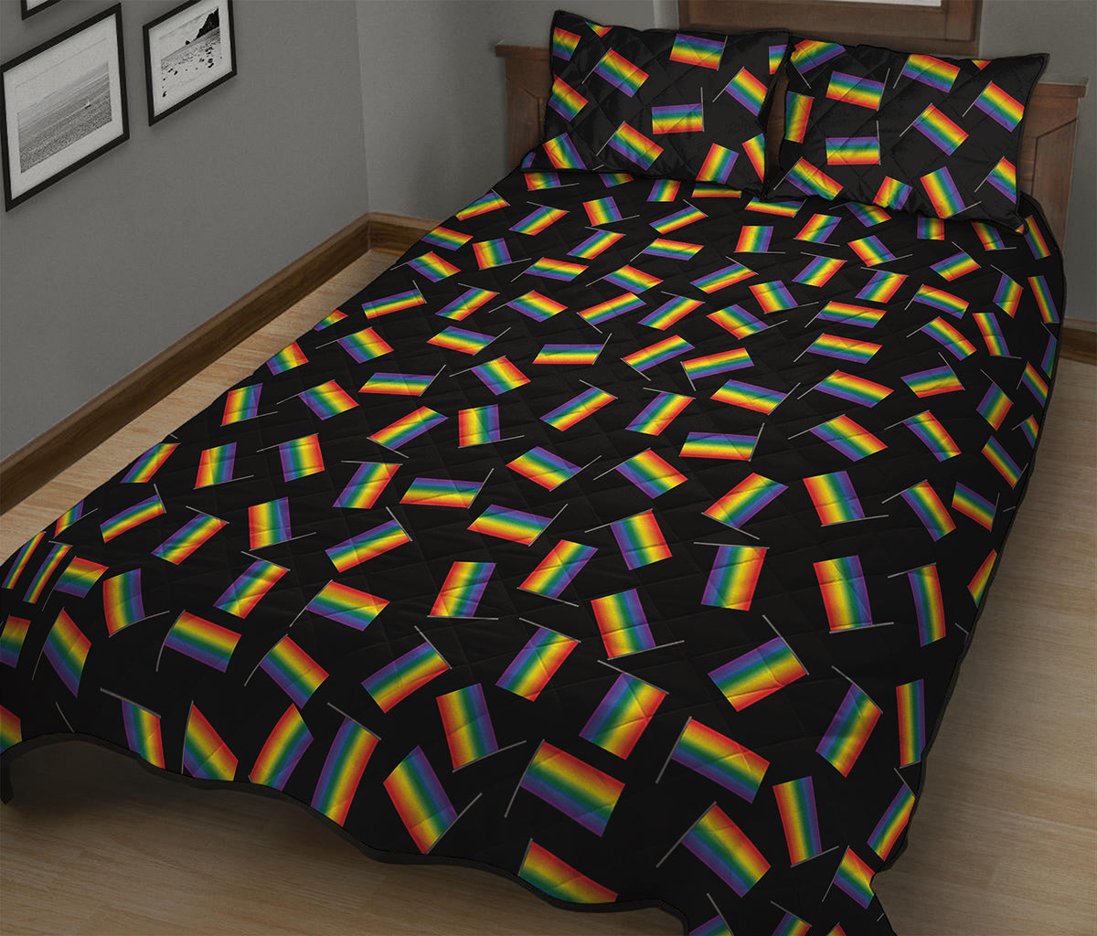 LGBT Pride Rainbow Flag Pattern Print Quilt Bed Set