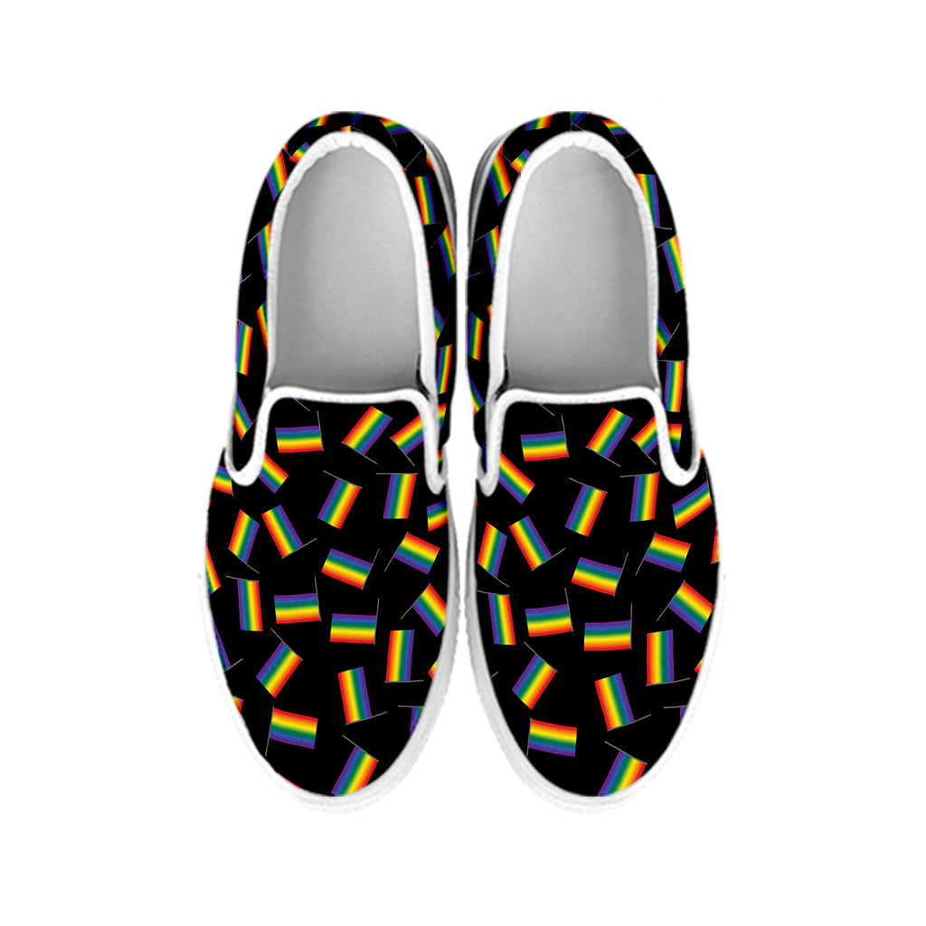 LGBT Pride Rainbow Flag Pattern Print White Slip On Shoes