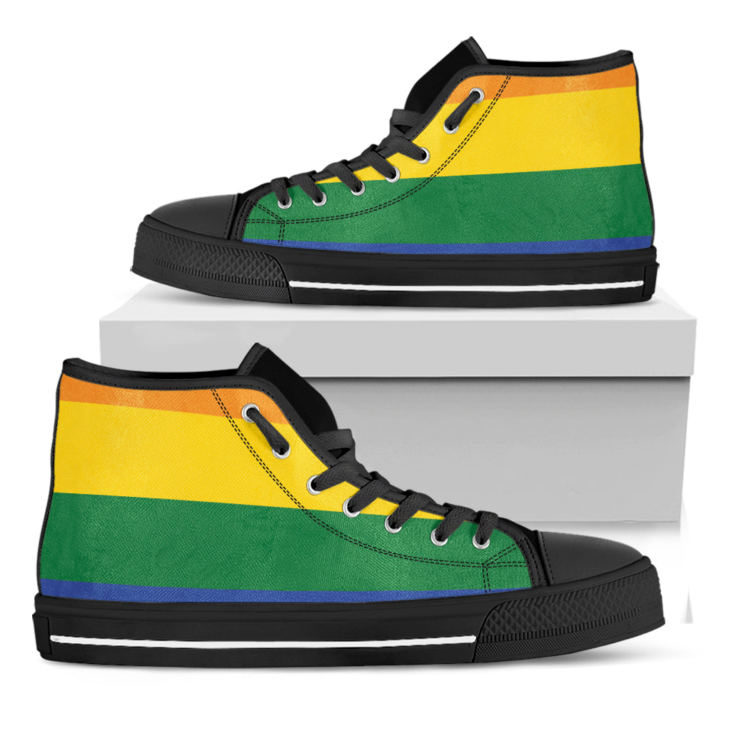 LGBT Pride Rainbow Flag Print Black High Top Sneakers
