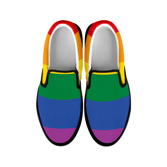 LGBT Pride Rainbow Flag Print Black Slip On Sneakers