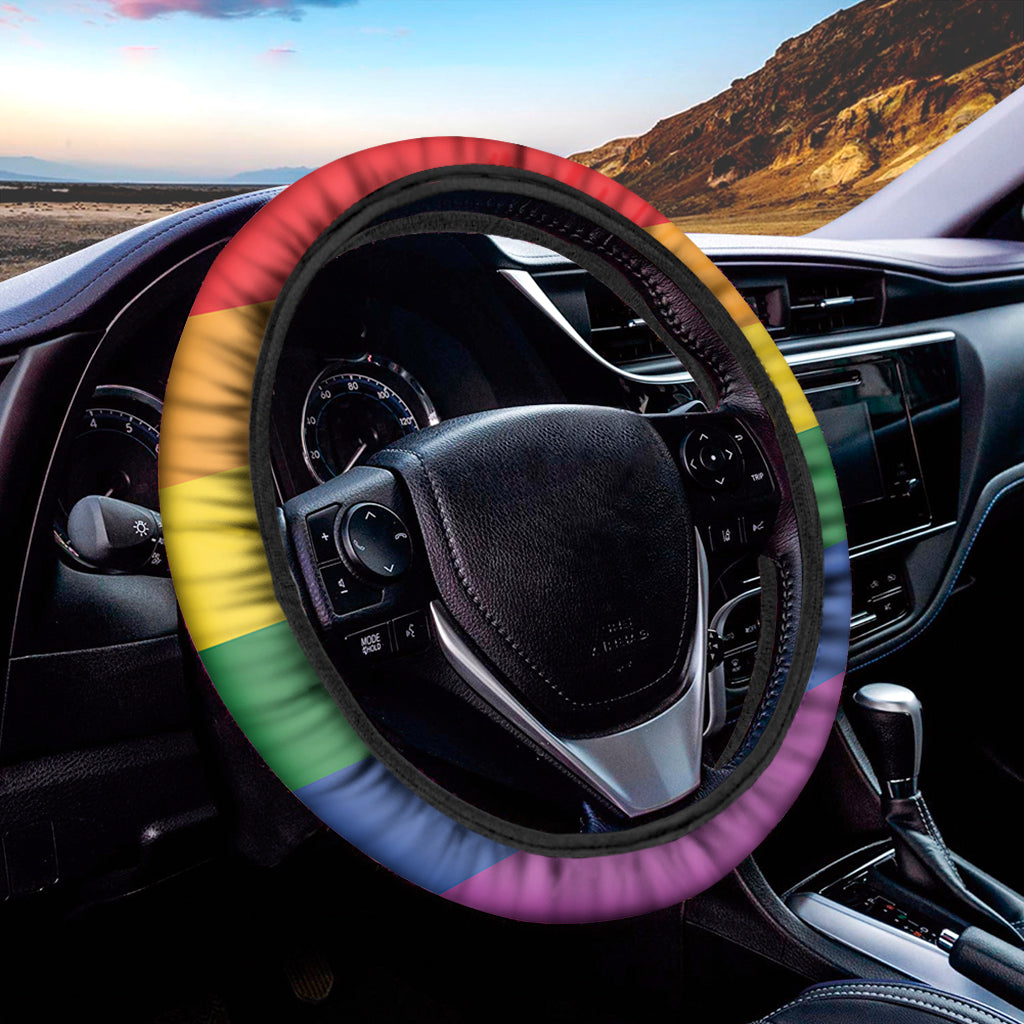 LGBT Pride Rainbow Flag Print Car Steering Wheel Cover