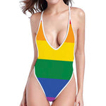 LGBT Pride Rainbow Flag Print High Cut One Piece Swimsuit