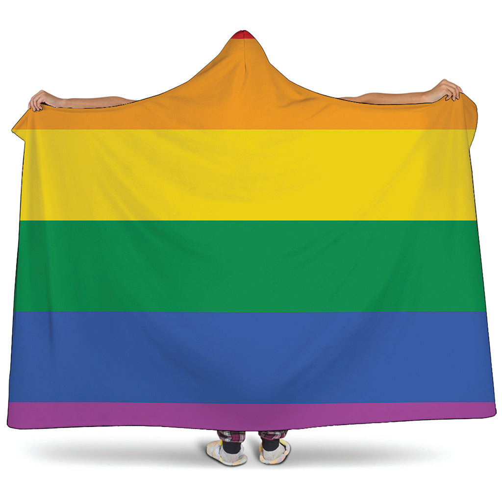 LGBT Pride Rainbow Flag Print Hooded Blanket