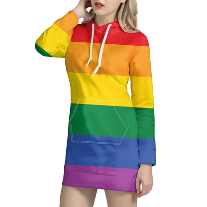 LGBT Pride Rainbow Flag Print Pullover Hoodie Dress