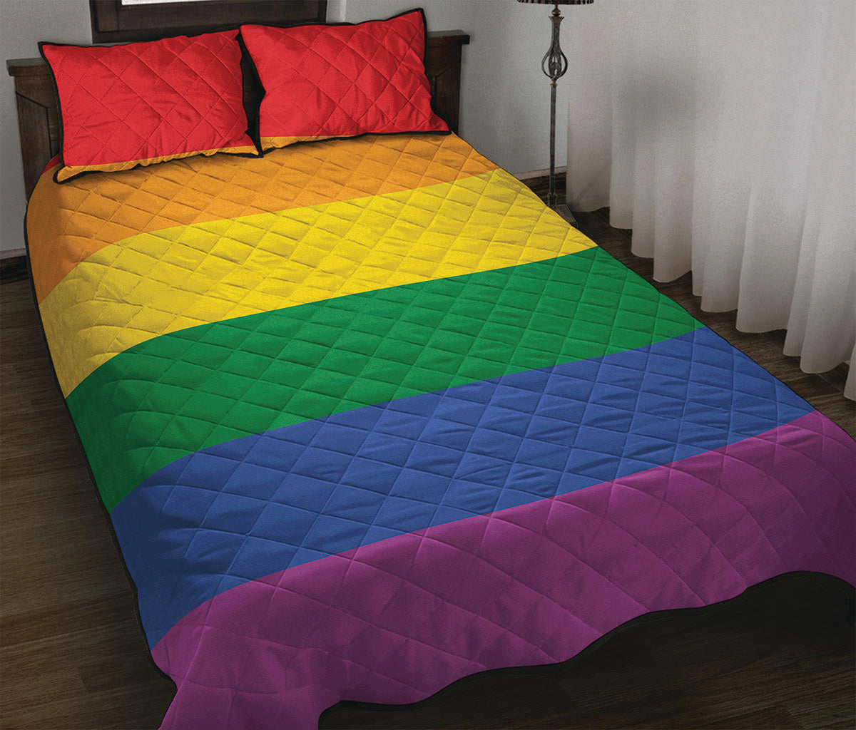 LGBT Pride Rainbow Flag Print Quilt Bed Set