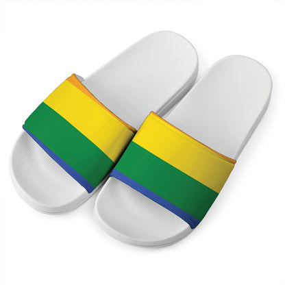LGBT Pride Rainbow Flag Print White Slide Sandals