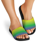 LGBT Pride Rainbow Gradient Print Black Slide Sandals
