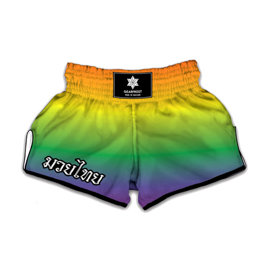 LGBT Pride Rainbow Gradient Print Muay Thai Boxing Shorts