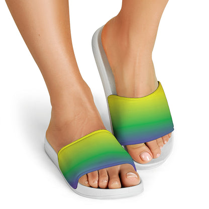 LGBT Pride Rainbow Gradient Print White Slide Sandals