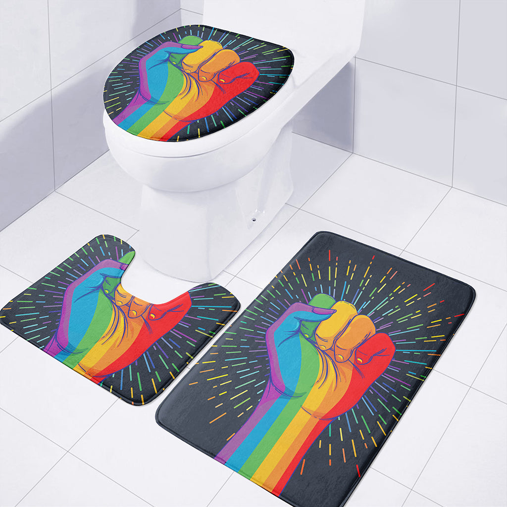 LGBT Pride Rainbow Hand Print 3 Piece Bath Mat Set