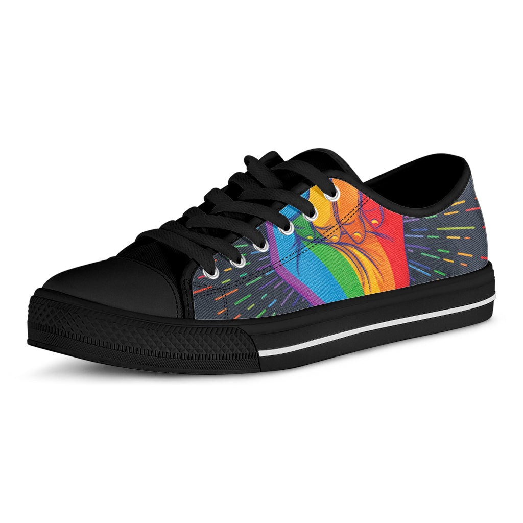 LGBT Pride Rainbow Hand Print Black Low Top Shoes 