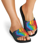 LGBT Pride Rainbow Hand Print Black Slide Sandals