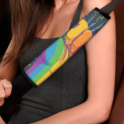 LGBT Pride Rainbow Hand Print Car Seat Belt Covers