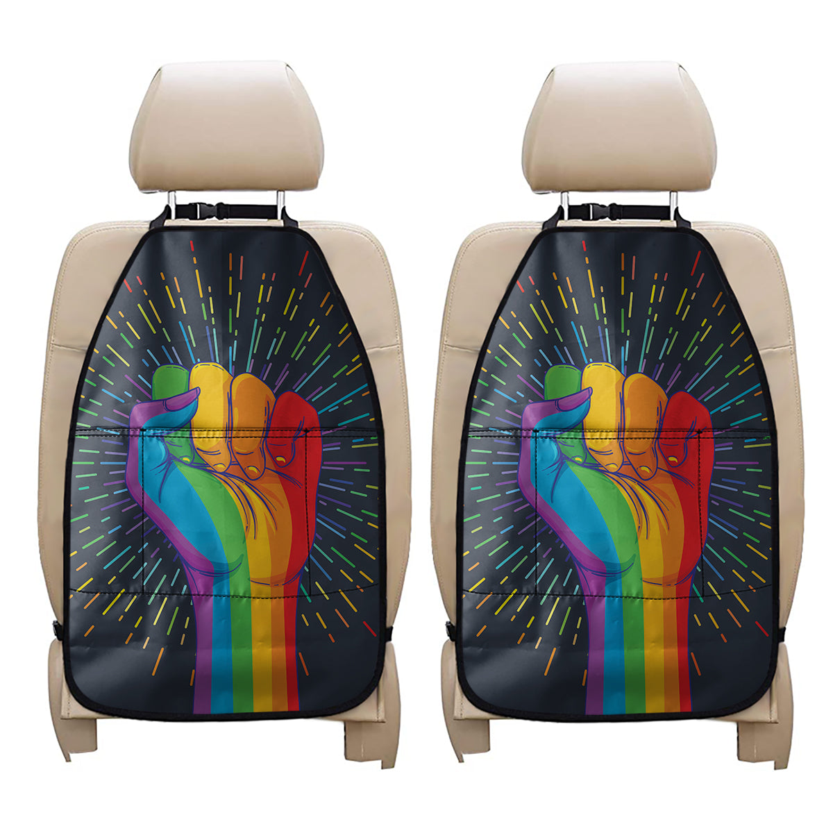 LGBT Pride Rainbow Hand Print Car Seat Organizers