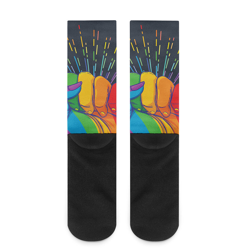 LGBT Pride Rainbow Hand Print Crew Socks
