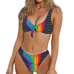 LGBT Pride Rainbow Hand Print Front Bow Tie Bikini