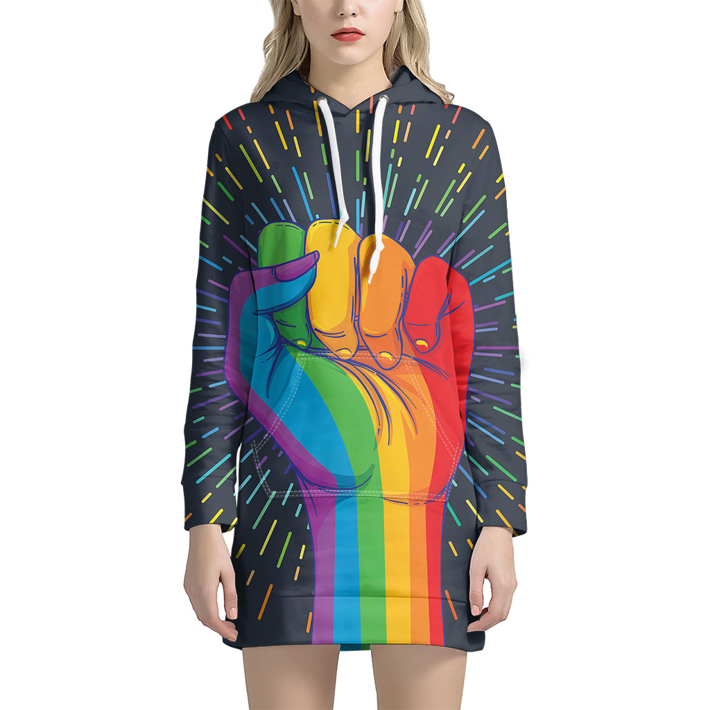 LGBT Pride Rainbow Hand Print Pullover Hoodie Dress