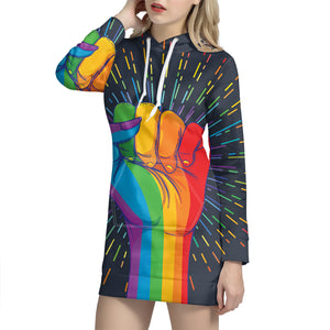 LGBT Pride Rainbow Hand Print Pullover Hoodie Dress