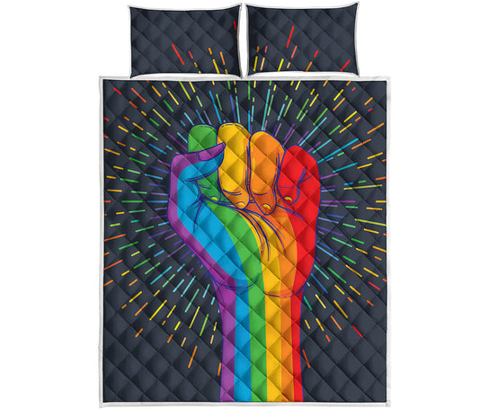 LGBT Pride Rainbow Hand Print Quilt Bed Set