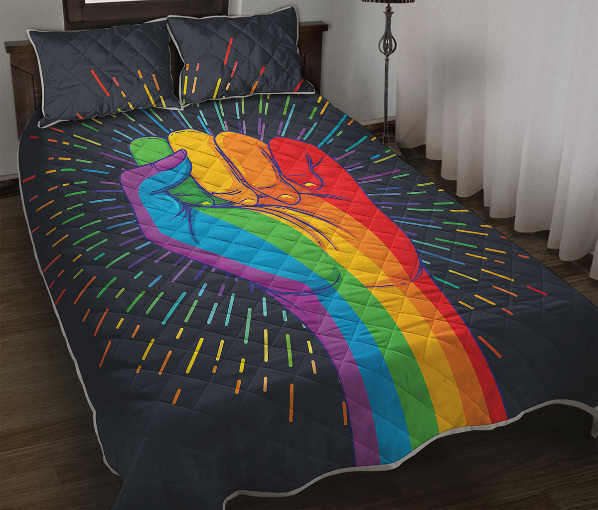 LGBT Pride Rainbow Hand Print Quilt Bed Set