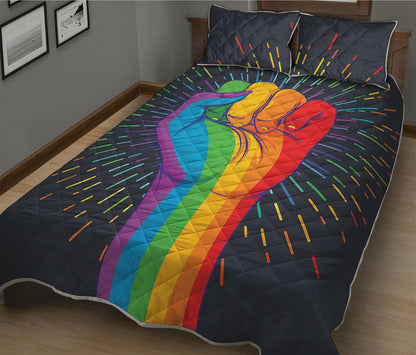 LGBT Pride Rainbow Hand Print Quilt Bed Set