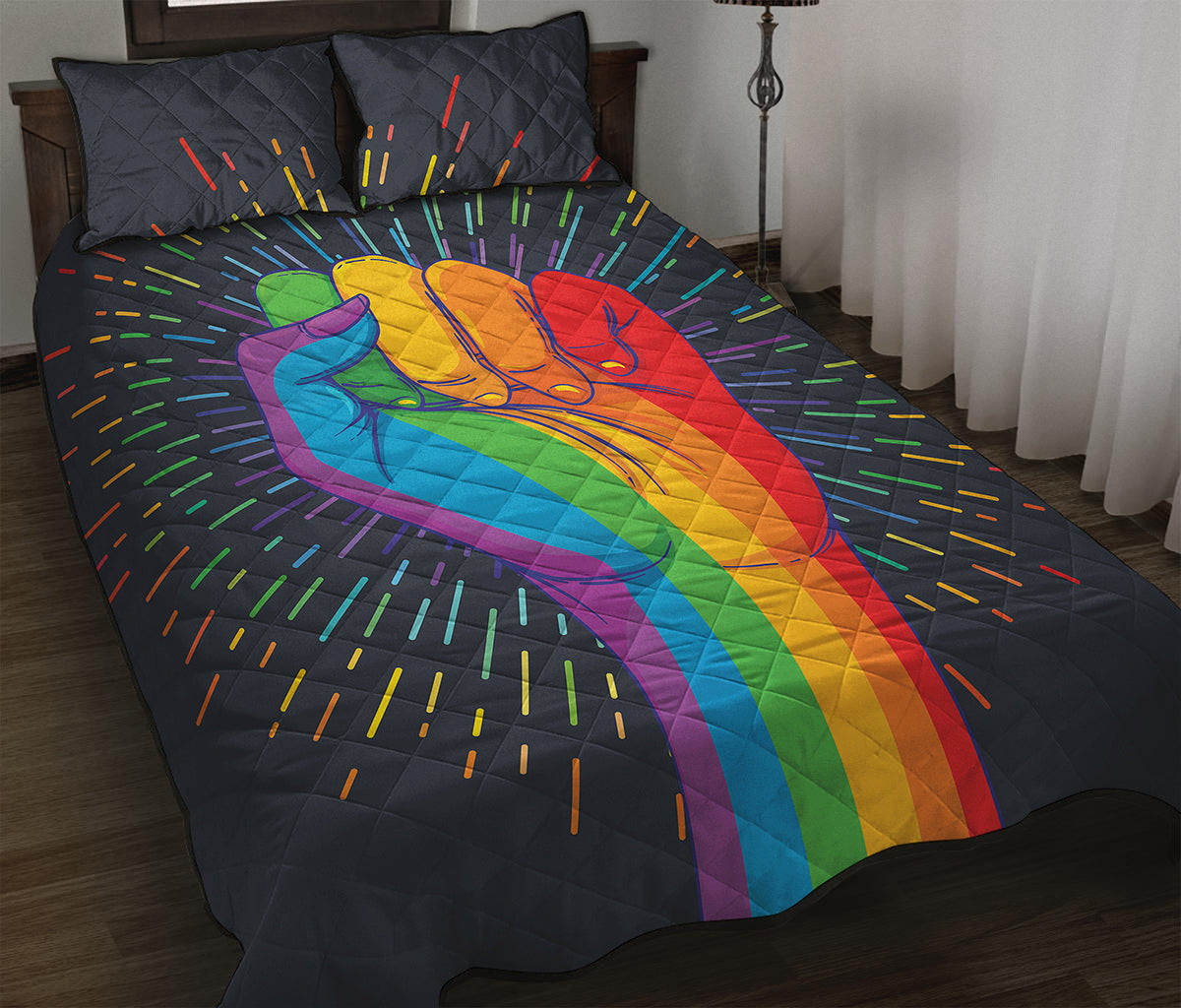LGBT Pride Rainbow Hand Print Quilt Bed Set