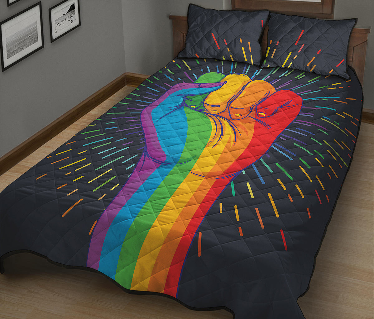 LGBT Pride Rainbow Hand Print Quilt Bed Set