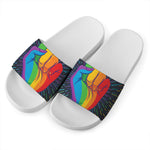 LGBT Pride Rainbow Hand Print White Slide Sandals
