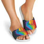 LGBT Pride Rainbow Hand Print White Slide Sandals