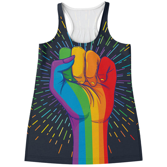 LGBT Pride Rainbow Hand Print Women's Racerback Tank Top