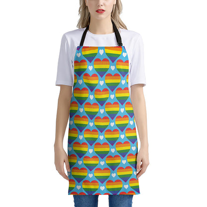 LGBT Pride Rainbow Heart Pattern Print Apron